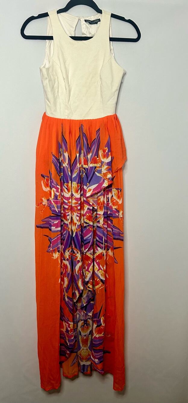 Bebe Tropical Maxi Dress with high low cut. Size Small. Gently Used.